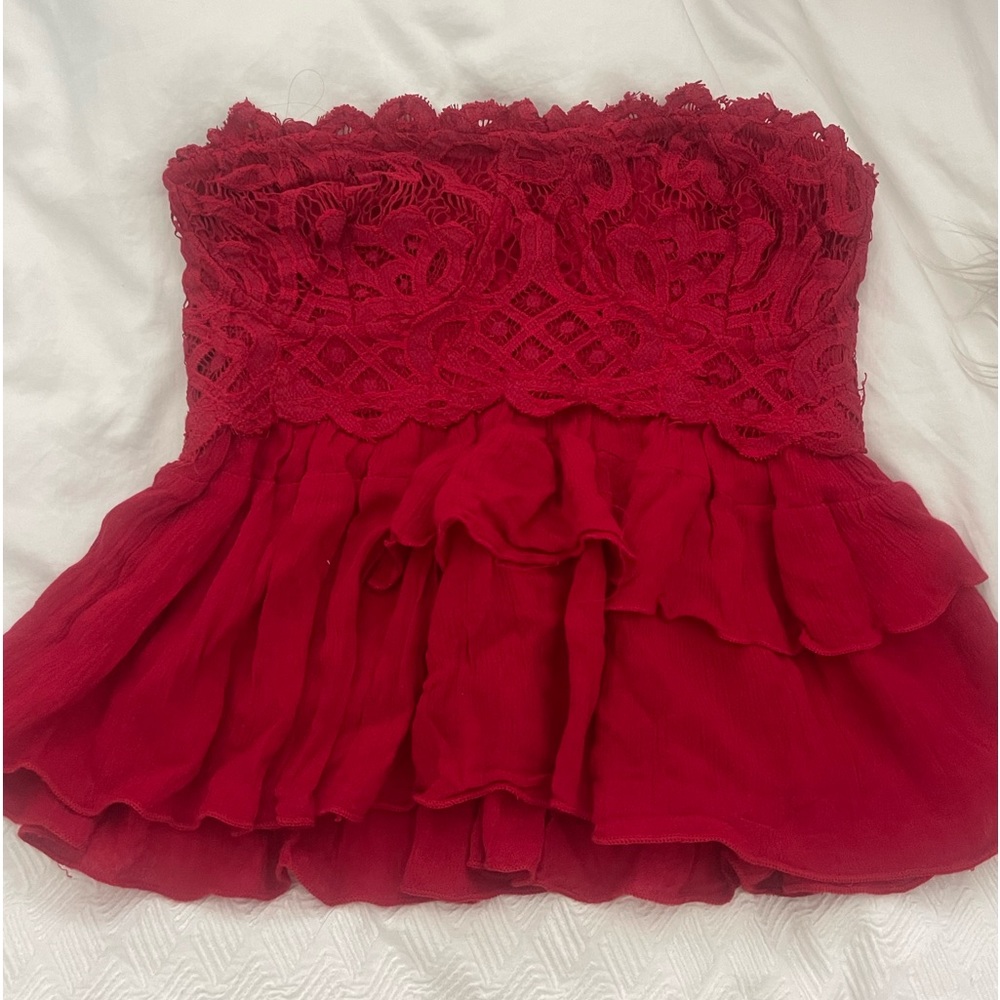 Free people strapless red flowy top size small